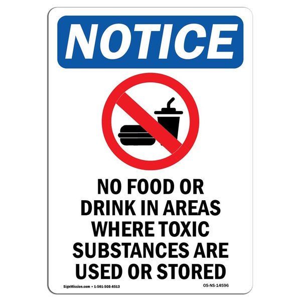 Signmission OSHA Notice Sign, 14" H, Aluminum, No Food Or Drink In Sign With Symbol, Portrait, 1014-V-14596 OS-NS-A-1014-V-14596